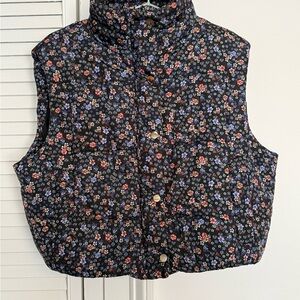 Deluc Floral Black Cropped Puffer Vest